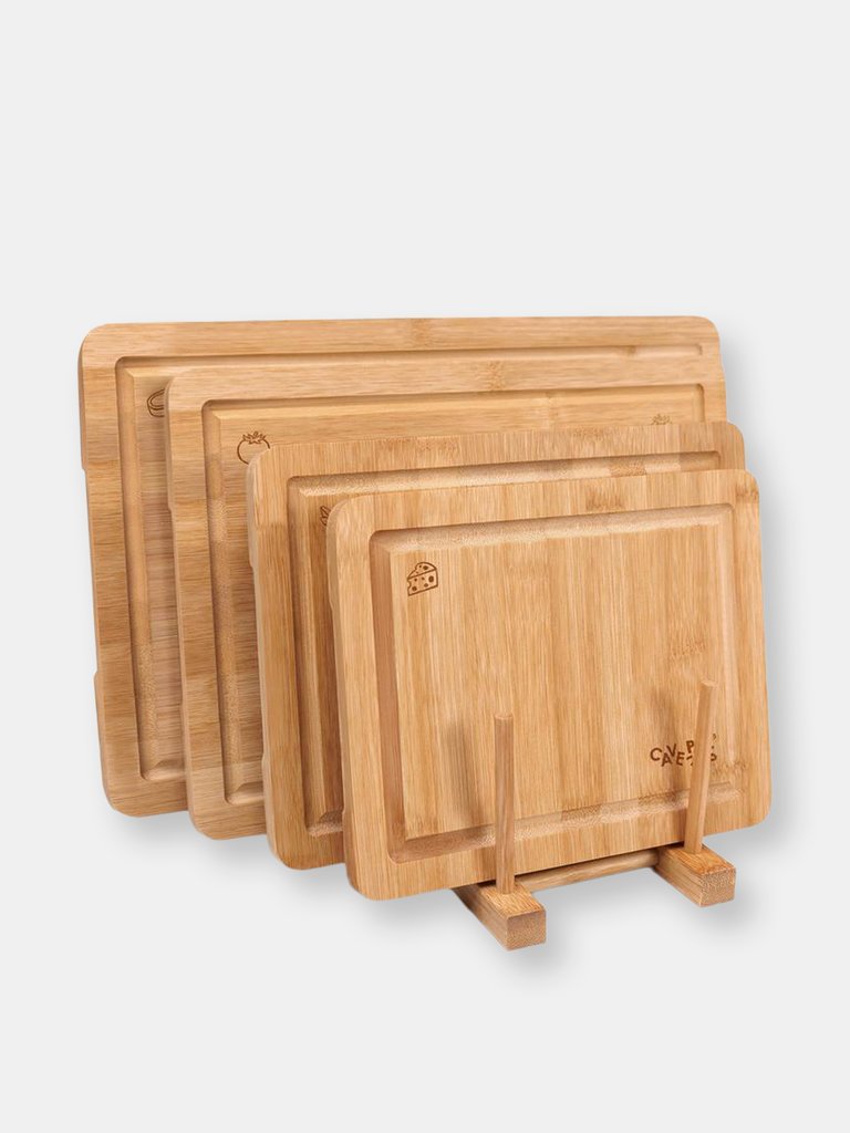 Cavepop Cutting Board Set - Set of 4 with Stand - Brown