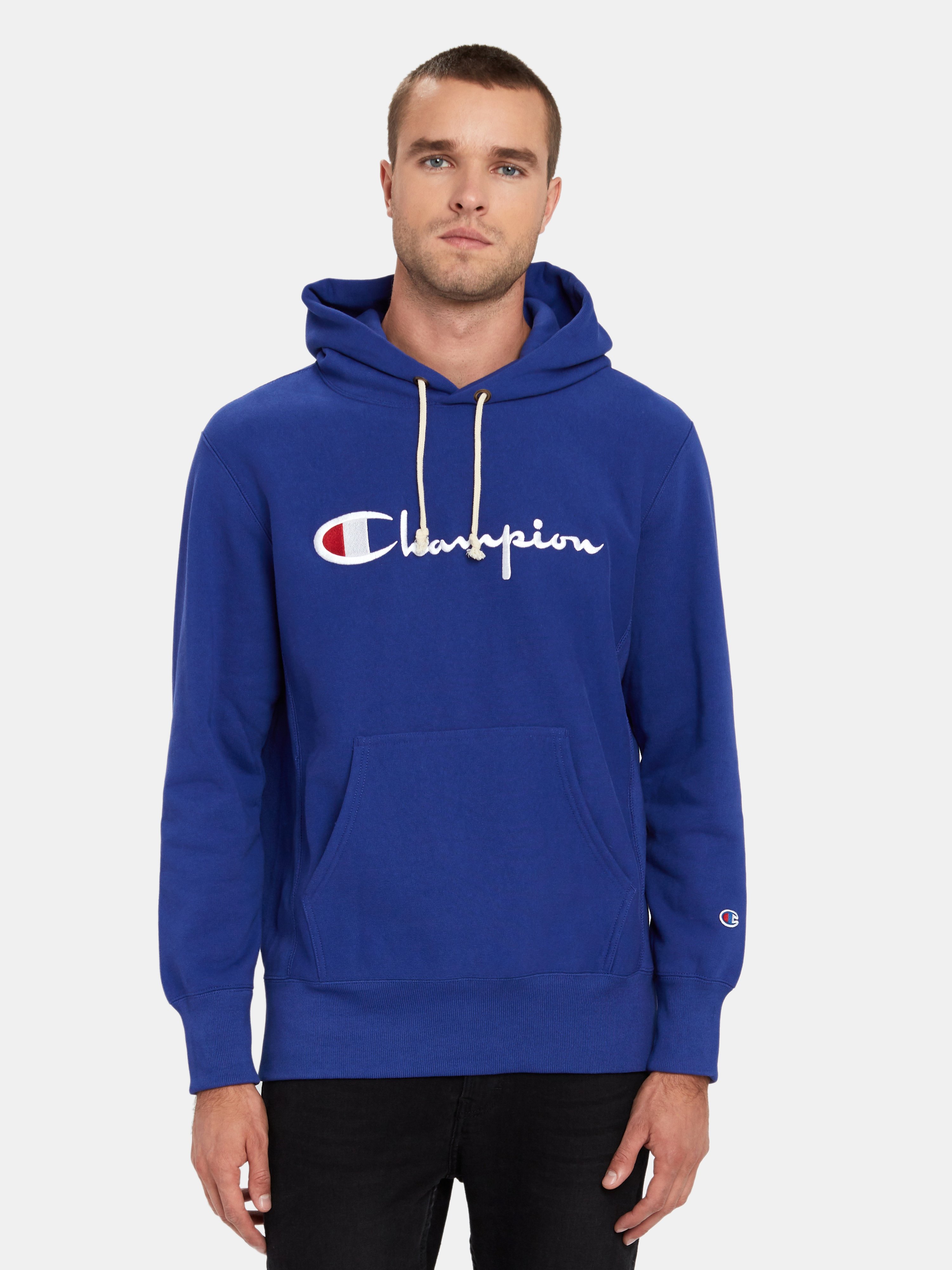 Champion Big Script Hooded Sweatshirt In Blue Jay