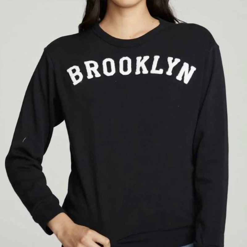 Shop Chaser Cotton Fleece Long Sleeve Crew Neck Brooklyn In Black
