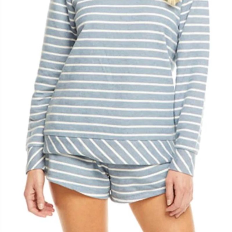 Shop Chaser French Terry Striped Open Neck L/s Pullover In Blue
