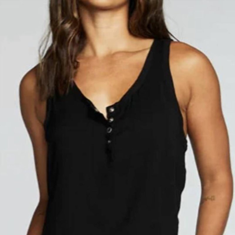 Shop Chaser Heirloom Wovens Cropped Snap Front Racerback Henley In Black