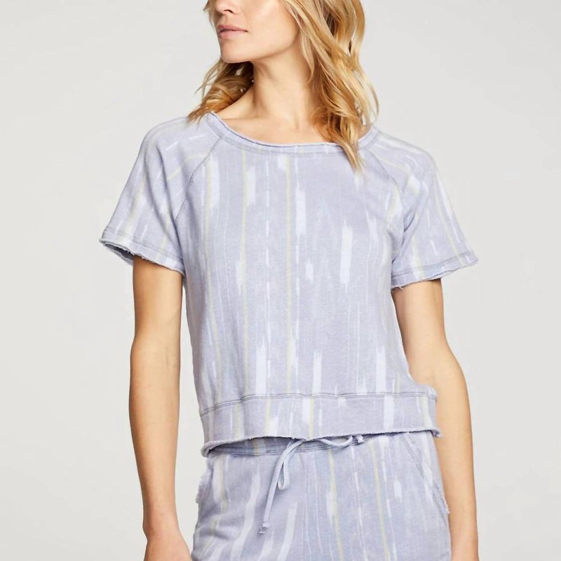Shop Chaser Linen French Terry Short Sleeve Raglan Top In Blue