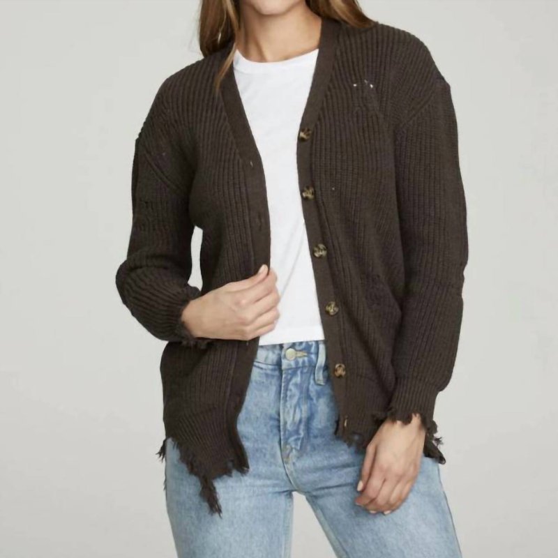 Shop Chaser Long Sleeve Button Down Deconstructed Sweater Cardigan In Brown