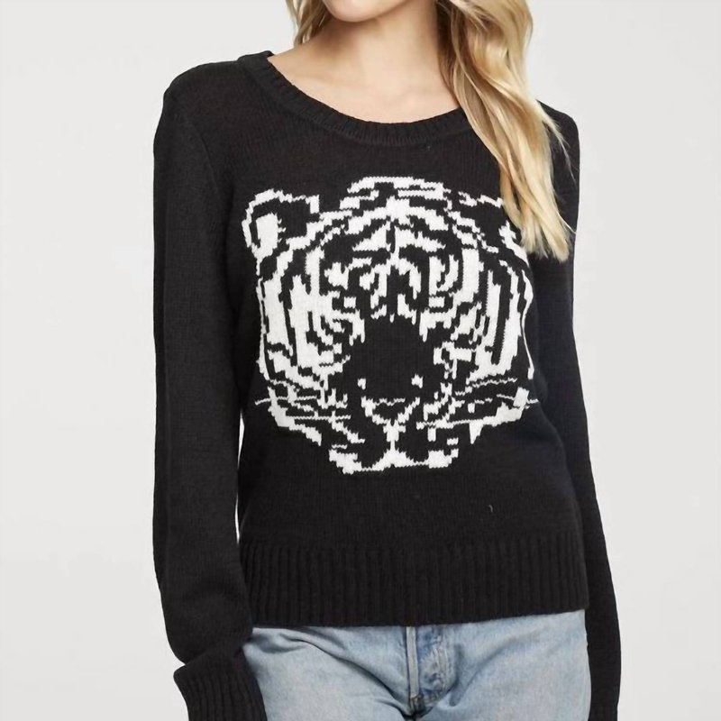 Shop Chaser Long Sleeve Crew Neck Sweater Tiger In Black