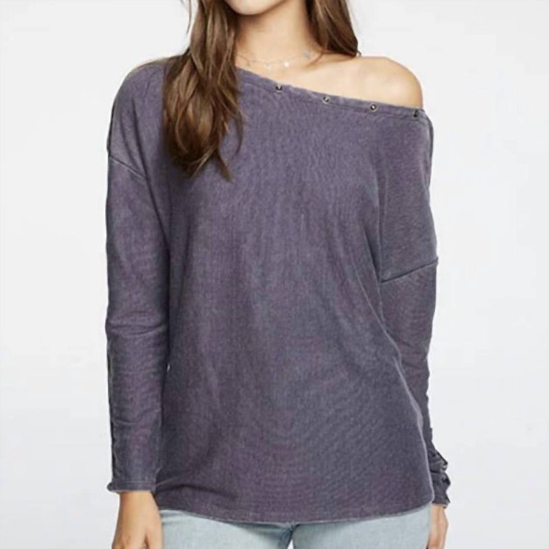 Shop Chaser Long Sleeve Rib Snap Top In Blue