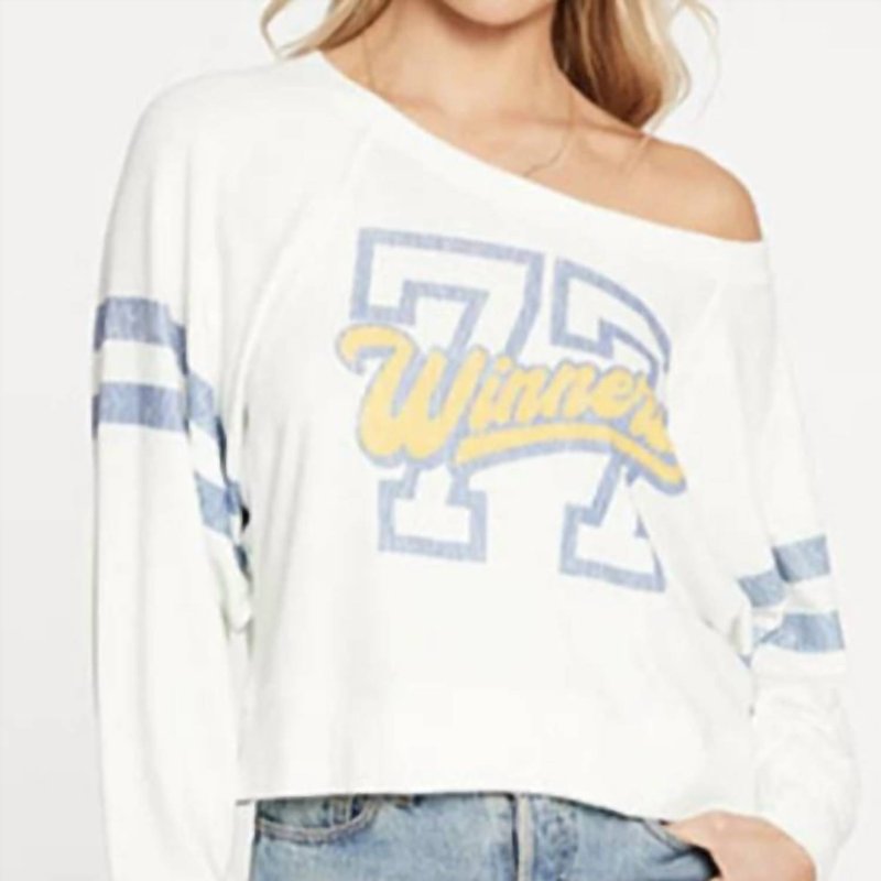 Shop Chaser Love Knit Cropped Long Sleeve Drop Shoulder Batwing Pullover In White