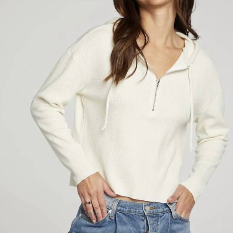 Shop Chaser Ls Semi Cropped Zip Front Hoodie In White