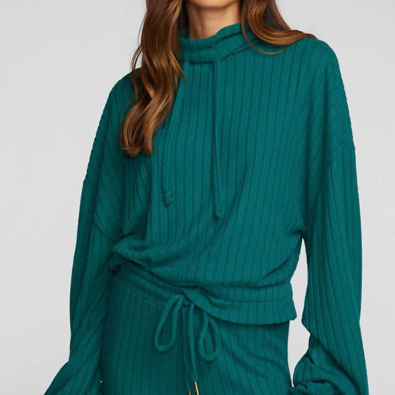 Chaser Ribbed Knit Cropped Pullover With Elastic Hem In Green