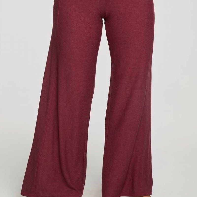 Chaser Rpet Cozy Knit Wide Leg Rib Panel Pants In Brown