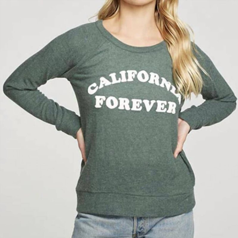 Chaser Rpet Knit Long Sleeve Raglan Pullover California Forever In Green
