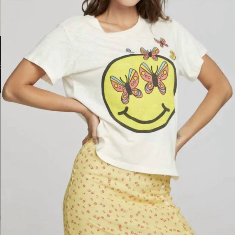 Shop Chaser Smiley Butterflies Tee In White