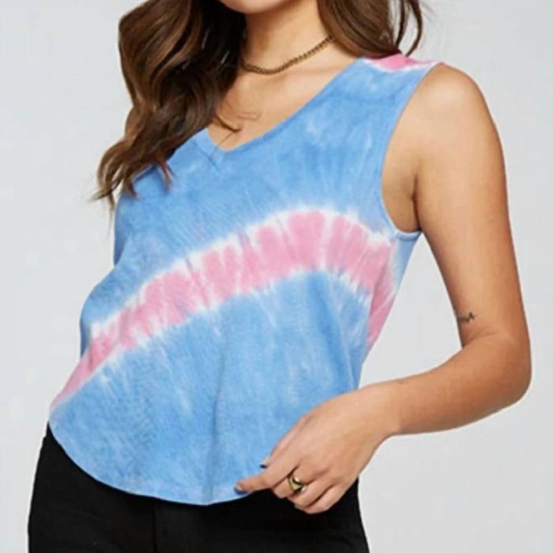 Shop Chaser Vintage Rib Cropped Henley Shirttail Tank In Blue