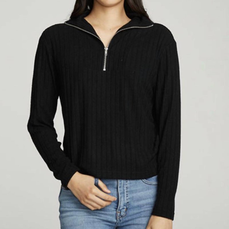 Chaser Zip Up Mock Neck Long Sleeve Pullover In Black