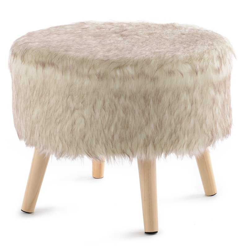Cheer Collection Faux Fur Wood Leg Stool In Brown