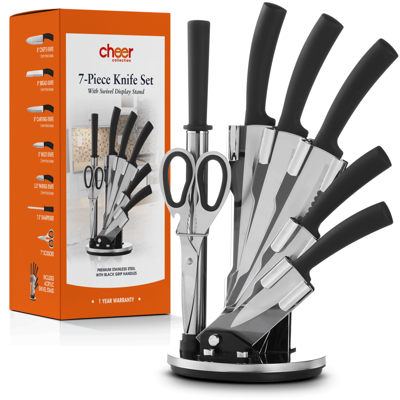 Cheer Collection Chef Knife Set (7 Piece) With Rotating Stand