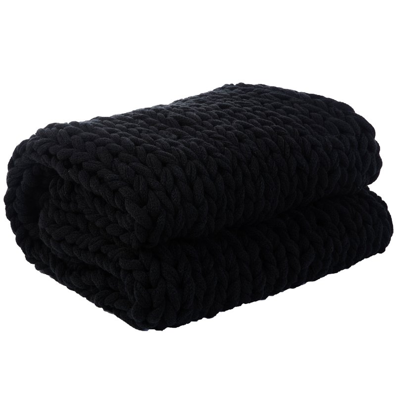 Cheer Collection Chunky Cable Knit Throw Blanket In Black