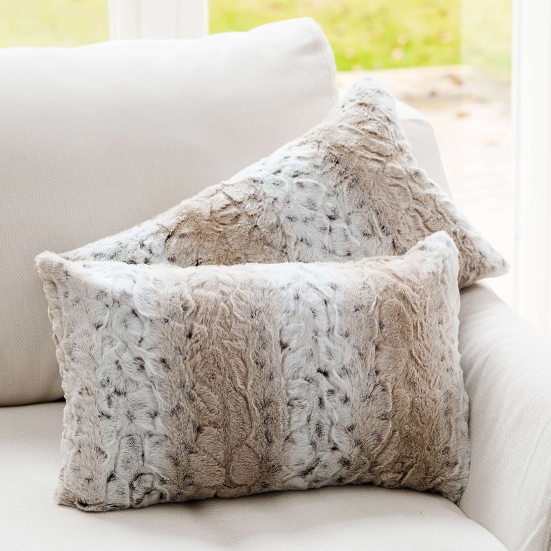 Cheer Collection Embossed Faux Fur Throw Pillows 12" X 20" Snow Leopard, Set Of 2 In White