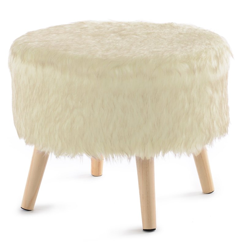 Cheer Collection Faux Fur Wood Leg Stool In White