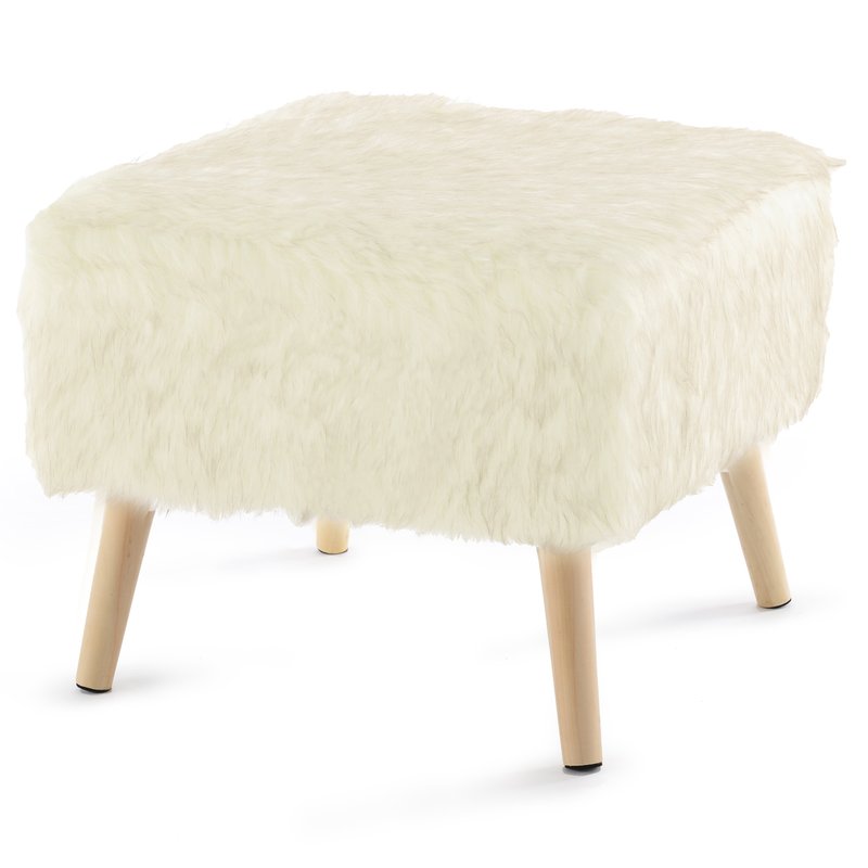 Cheer Collection Faux Fur Wood Leg Stool In White