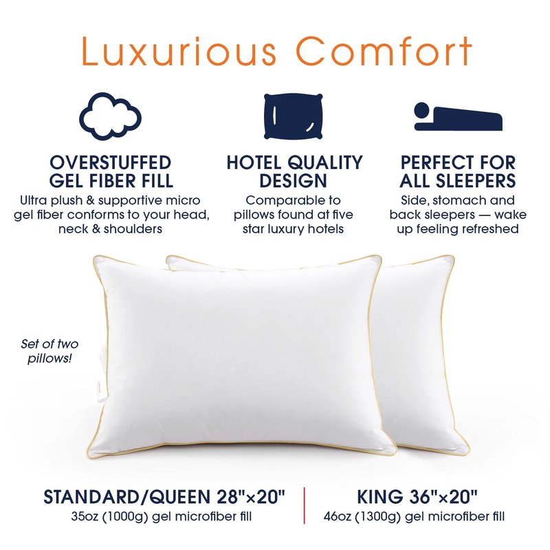 Shop Cheer Collection Hypoallergenic Luxurious Gel Fiber Filled Pillow (set Of 2) In White