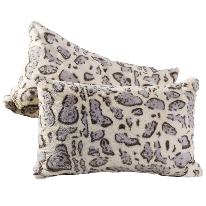 Cheer Collection Lumbar Couch Snow Leopard Print Throw Pillows In White
