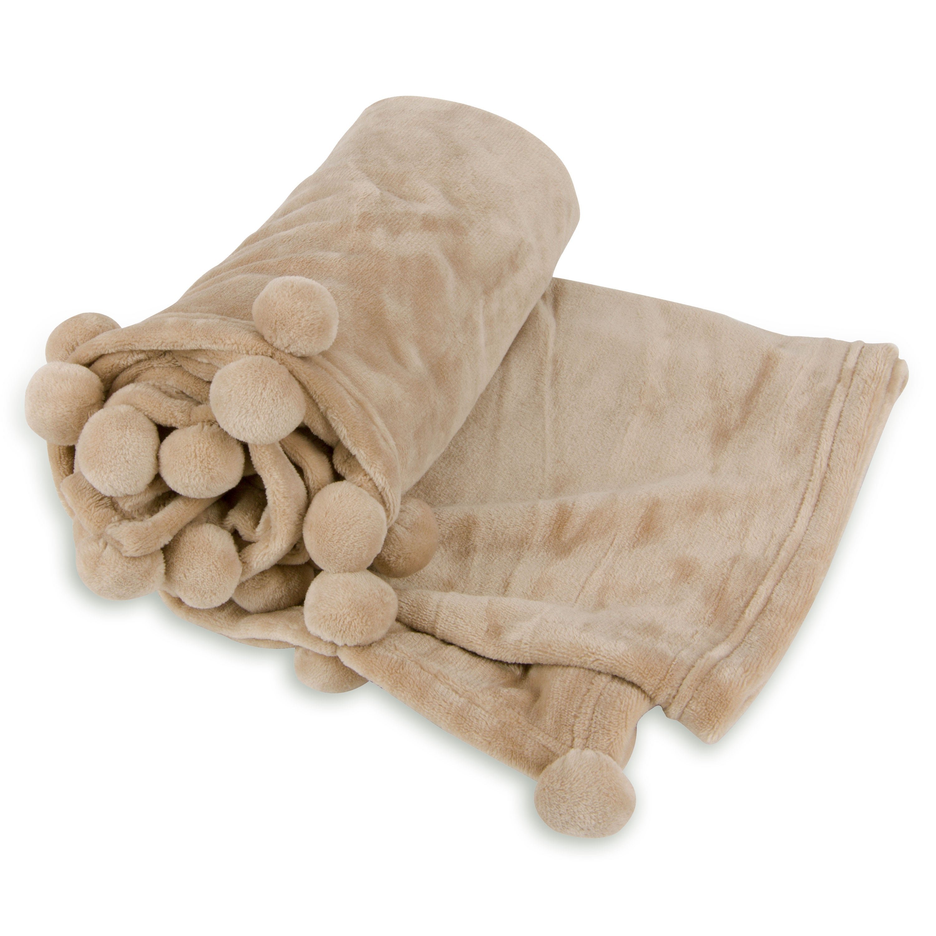 Cheer Collection Pom Pom Flannel Blanket | Ultra Soft On Skin, Lightweight Bed Or Couch Throw Blanke In Brown