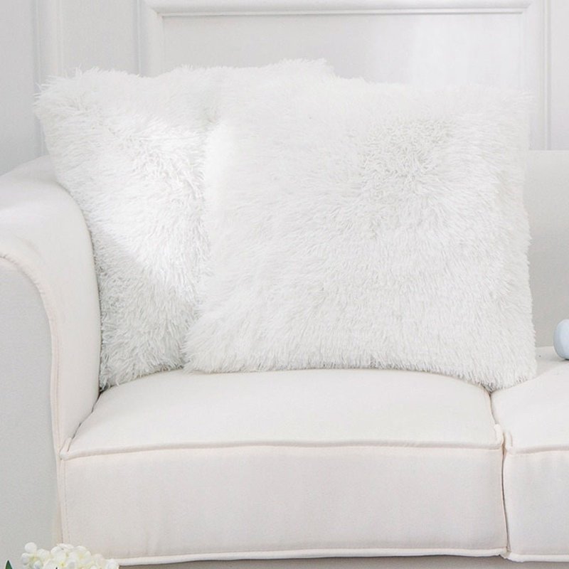 Cheer Collection Set Of 2 Shaggy Long Hair Throw Pillows In White