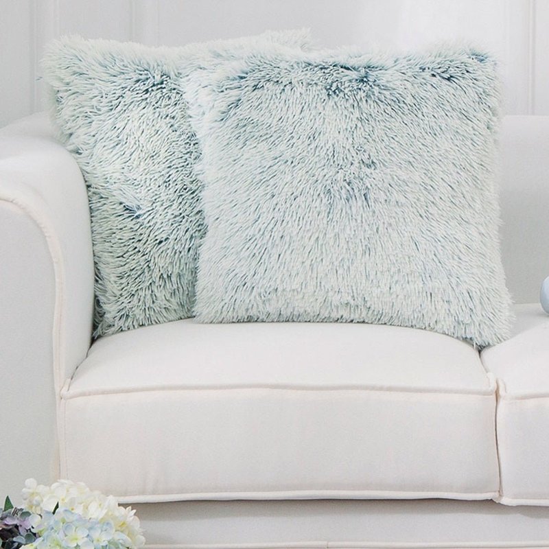 Cheer Collection Set Of 2 Shaggy Long Hair Throw Pillows In Blue