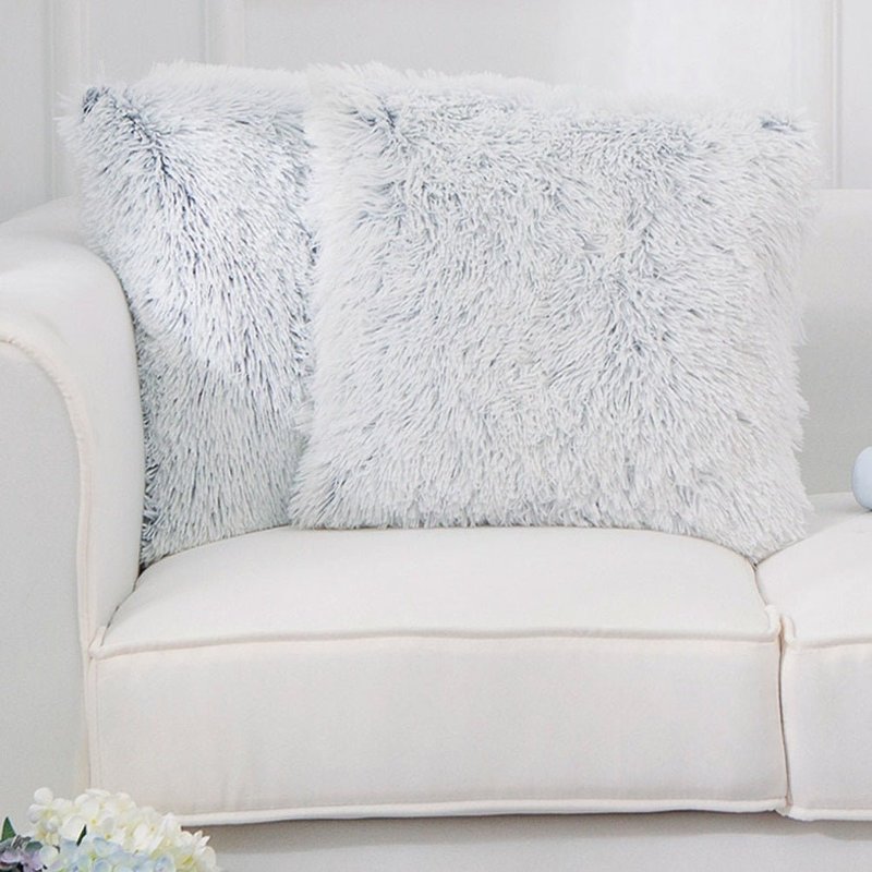 Cheer Collection Set Of 2 Shaggy Long Hair Throw Pillows In Grey