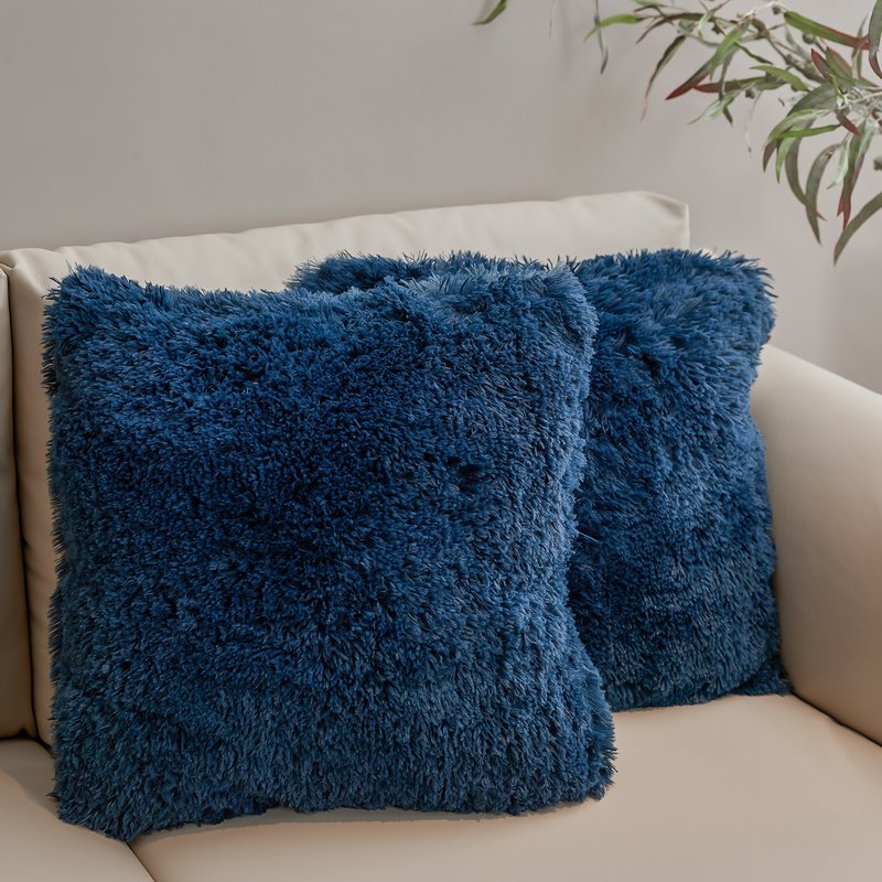Cheer Collection Set Of 2 Shaggy Long Hair Throw Pillows In Blue