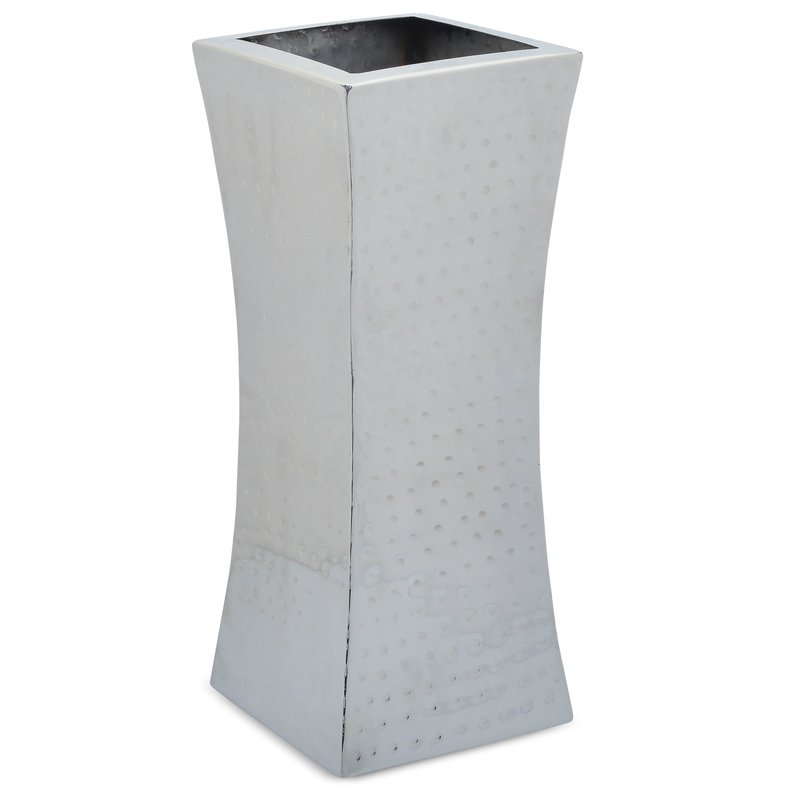 Cheer Collection Small Silver Square Hammered Vase 9403 In Grey