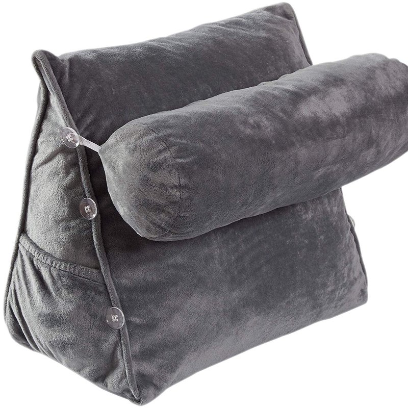 Cheer Collection Wedge Shaped Back Support Pillow And Bed Rest Cushion In Grey
