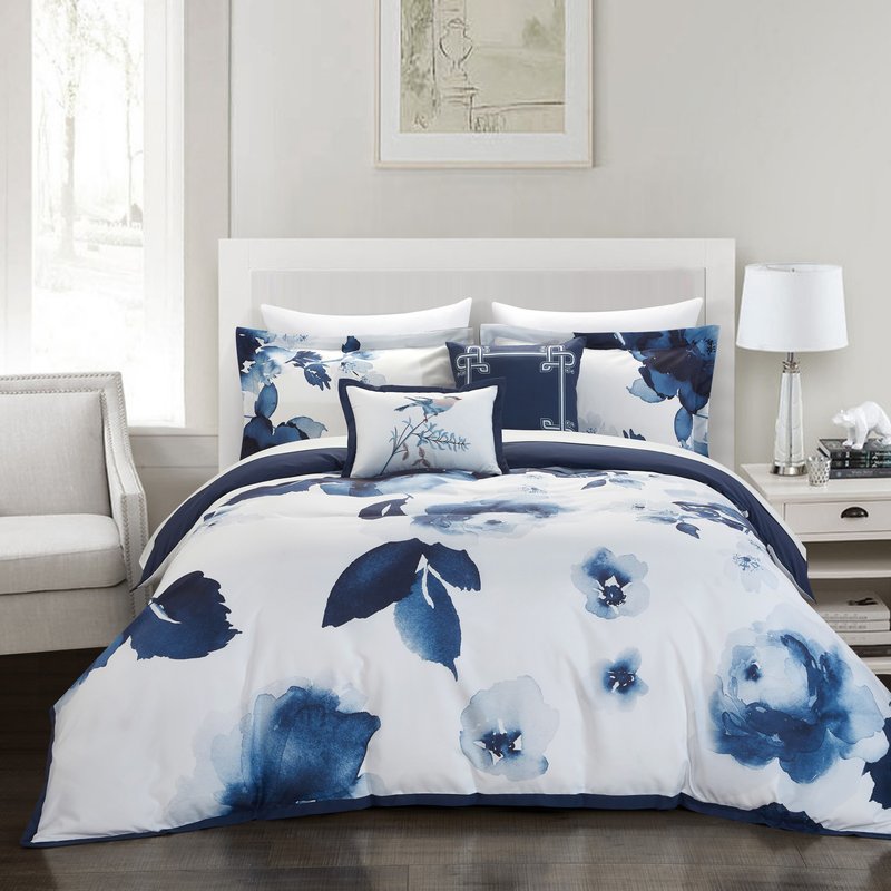 Shop Chic Home Design Brookfield Garden 5 Piece Comforter Set Large Scale Floral Pattern Print Bedding In Blue