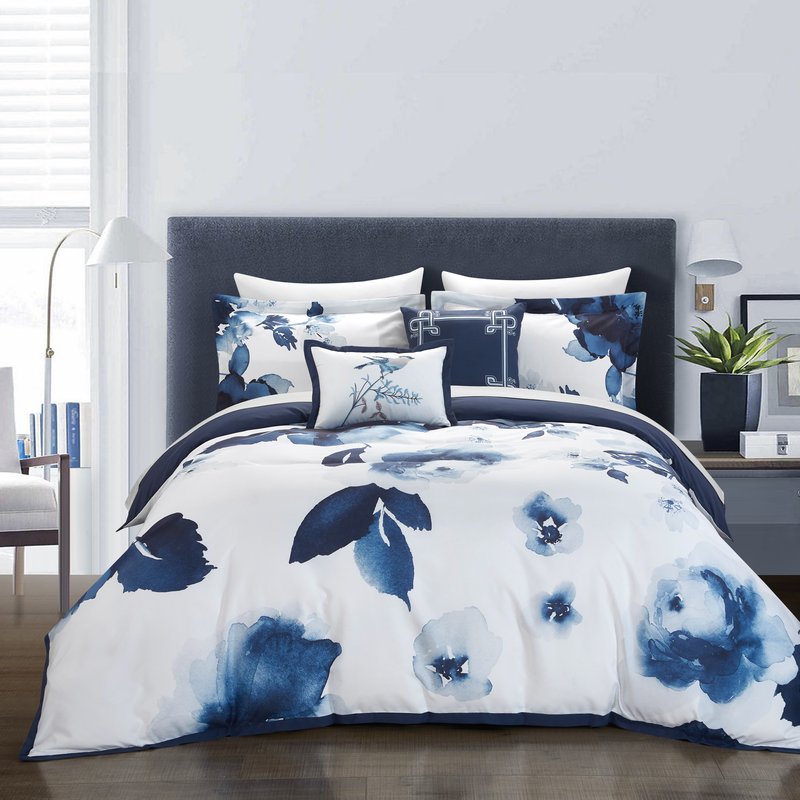 Chic Home Design Brookfield Garden 5 Piece Comforter Set Large Scale Floral Pattern Print Bedding In Blue