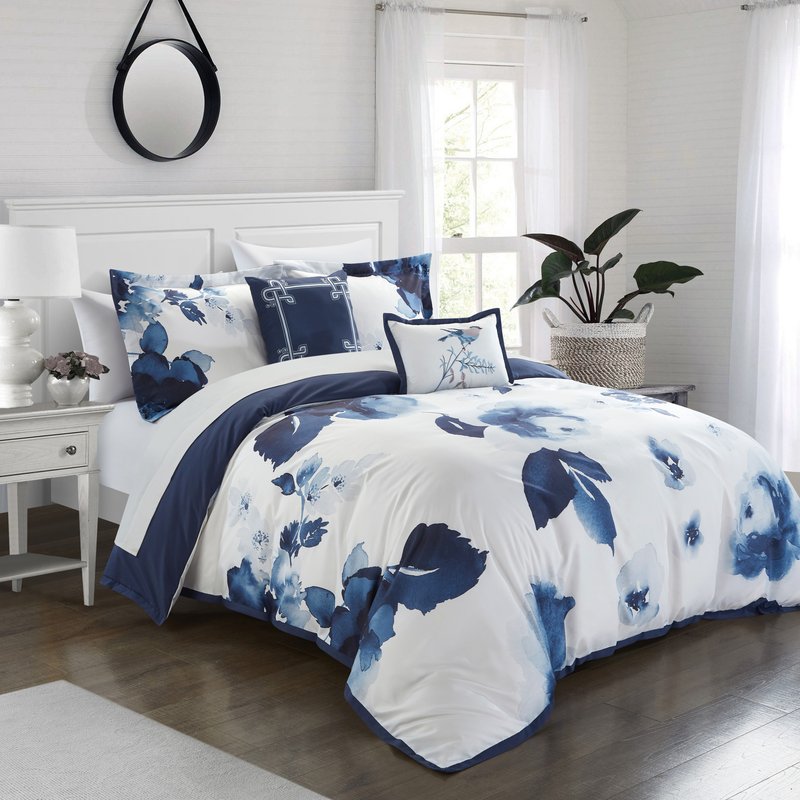 Shop Chic Home Design Brookfield Garden 9 Piece Comforter Set Large Scale Floral Pattern Print Bed In A Bag In Blue