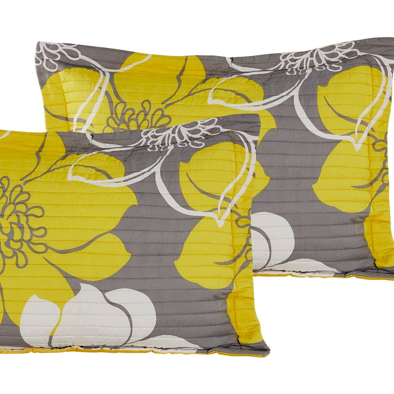 Shop Chic Home Design Chase 2 Piece Quilt Set Abstract Large Scale Printed Floral In Yellow