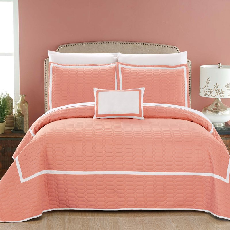 Chic Home Design Cummington 6 Piece Quilt Cover Set Hotel Collection Two Tone Banded Geometric Quilted Bed In A Bag B In Orange
