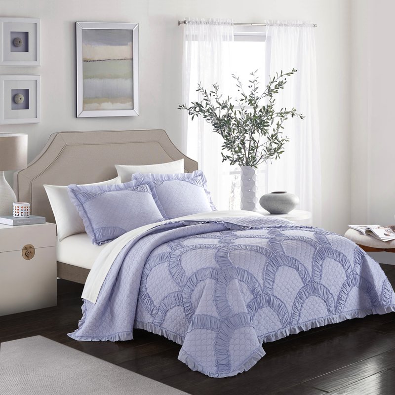 Shop Chic Home Design Finna 1 Piece Pillow Sham 100% Cotton Fish Scale Pattern Ruched Ruffled With Flange In Purple