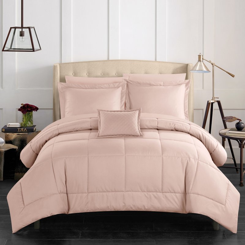 Chic Home Design Jorin 6 Piece Comforter Set Pieced Solid Color Stitched Design Complete Bed In A Bag Bedding In Pink