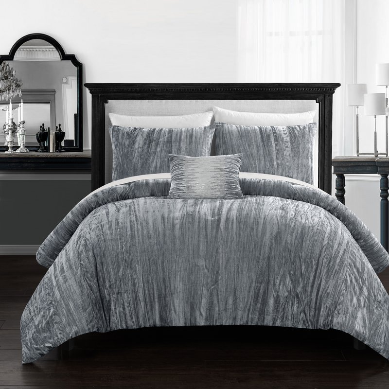 Chic Home Design Kerk 4 Piece Comforter Set Crinkle Crushed Velvet Bedding In Gray