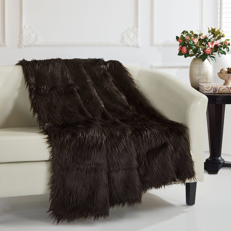 Chic Home Design Penina Shaggy Throw Blanket New Faux Fur Collection Cozy Super Soft Ultra Plush Micromink Backing De In Brown