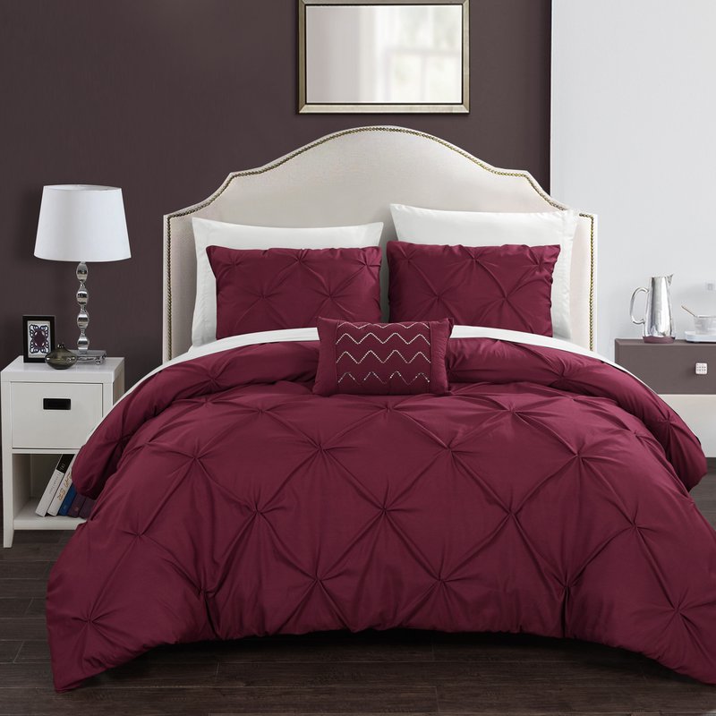 Chic Home Design Whitley 8 Piece Duvet Cover Set Ruffled Pinch Pleat Design Embellished Zipper Closure Bed In A Bag B In Brown