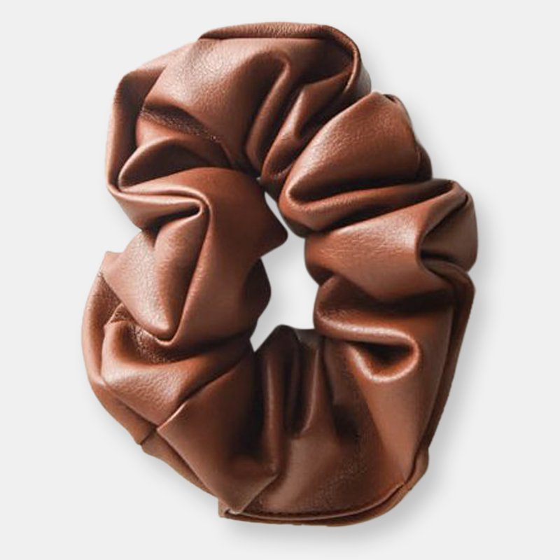 We Are Chimmi Faux Leather Scrunchie In Burnt Orange