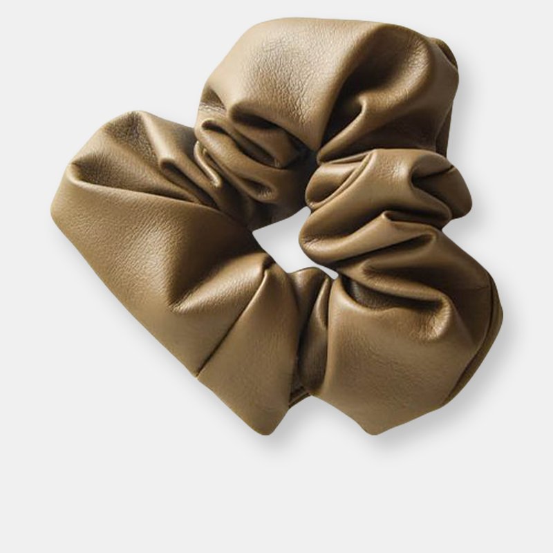 We Are Chimmi Faux Leather Scrunchie In Beige