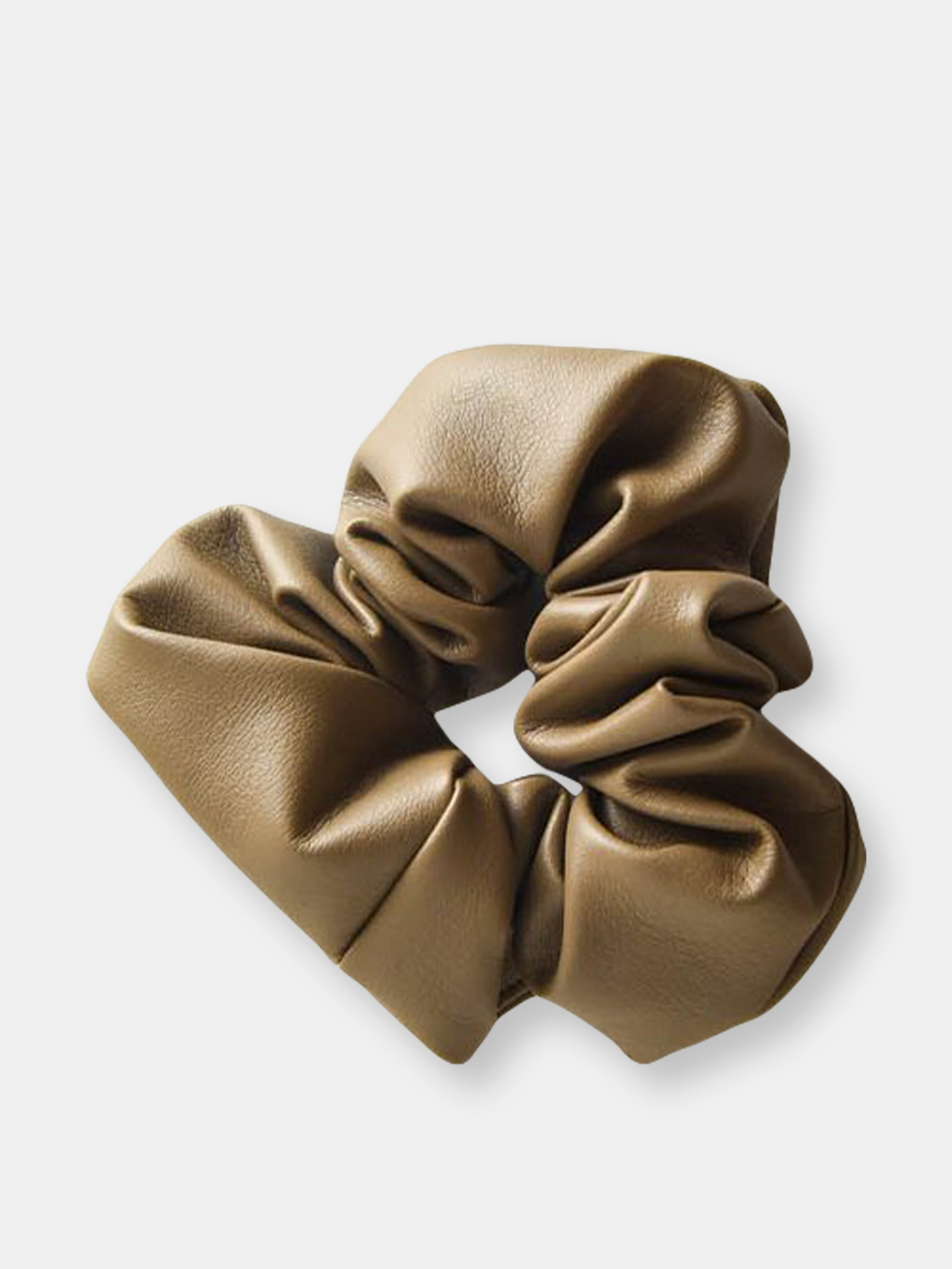 Chimmi We Are  Faux Leather Scrunchie In Brown