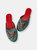 Embroidered Butterfly in Teal Velvet Mules Slippers - Teal