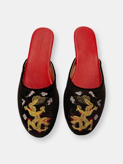 Chinoiserie No. 19 Embroidered Dragon in Black Velvet Mules Slippers product