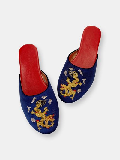 Chinoiserie No. 19 Embroidered Dragon in Royal Blue Velvet Mules Slippers product