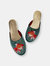 Embroidered Goldfish in Teal Velvet Mules Slippers - Teal