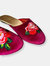 Embroidered Peony in Fuchsia Velvet Mules Slippers
